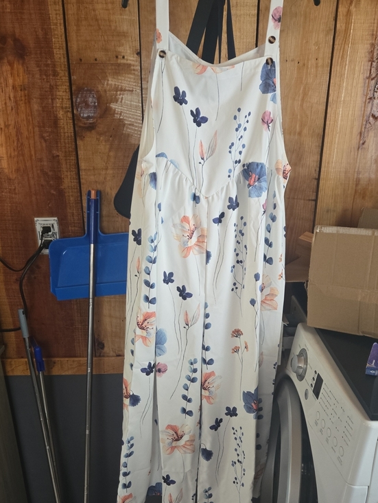 Pants - Floral White & Blue Romper  with Peach Accents